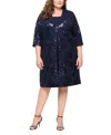 Alex Evenings Plus Size Short Stretch Scuba Crepe 3/4-sleeve Jacket Dress In Blue