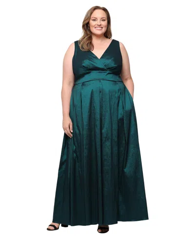 Alex Evenings Plus Size Sleeveless Taffeta Ball Gown In Emerald Green