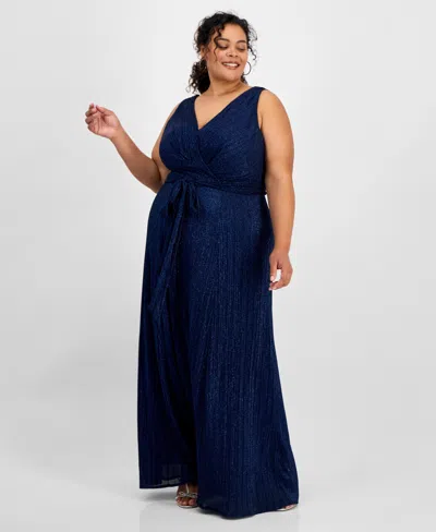 Alex Evenings Plus Size Sleeveless V-neck A-line Gown In Navy