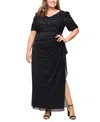 Alex Evenings Plus Size Soutache Embellished Short-sleeve Gown In Black