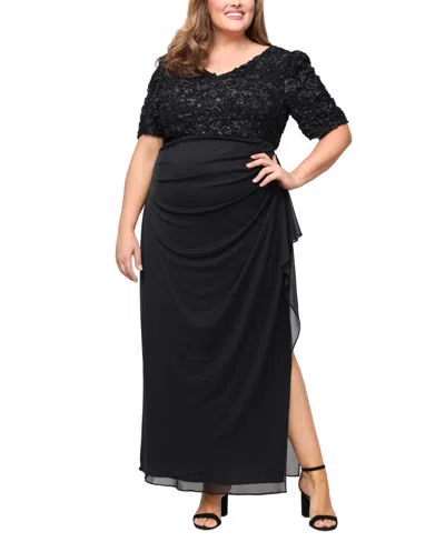 ALEX EVENINGS PLUS SIZE SOUTACHE EMBELLISHED SHORT-SLEEVE GOWN