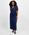 Alex Evenings Plus Size Soutache Embellished Short-sleeve Gown In Navy