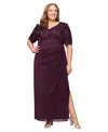Alex Evenings Plus Size Soutache Embellished Short-sleeve Gown In Purple