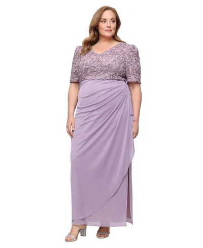 Alex Evenings Plus Size Soutache Embellished Short-sleeve Gown In Purple