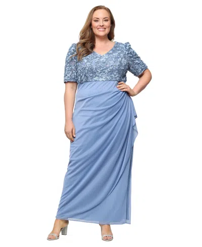 Alex Evenings Plus Size Soutache Embellished Short-sleeve Gown In Blue