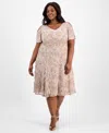 Alex Evenings Plus Size V-neck A-line Sequin Dress In Buff