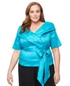 Alex Evenings Plus Size V-neck Bow-trim Taffeta Blouse
