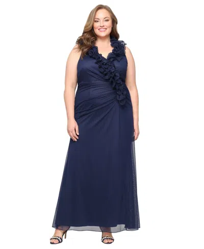 Alex Evenings Plus Size V-neck Mesh A-line Dress