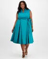 ALEX EVENINGS PLUS SIZE V-NECK SLEEVELESS TAFFETA DRESS