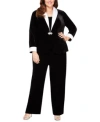Alex Evenings Plus Size Velvet Blazer Sleeveless Top High Rise Pull On Velvet Pants In Black