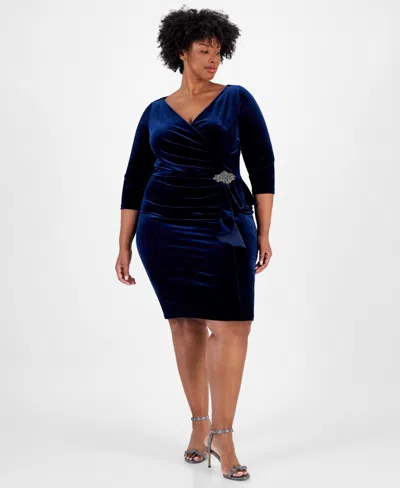 Alex Evenings Plus Size Velvet Embellished Side-ruffle Dress In Imperial