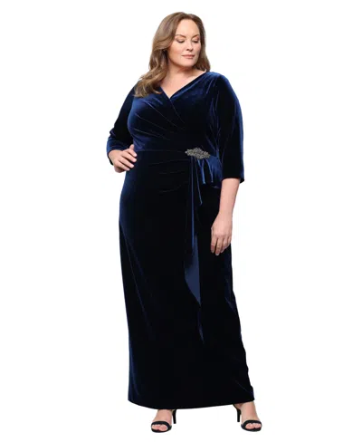 Alex Evenings Plus Size Velvet Surplice 3/4-sleeve Dress In Imperial