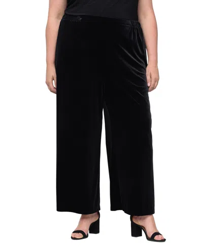 Alex Evenings Plus Size Velvet Wide-leg Palazzo Pants In Black