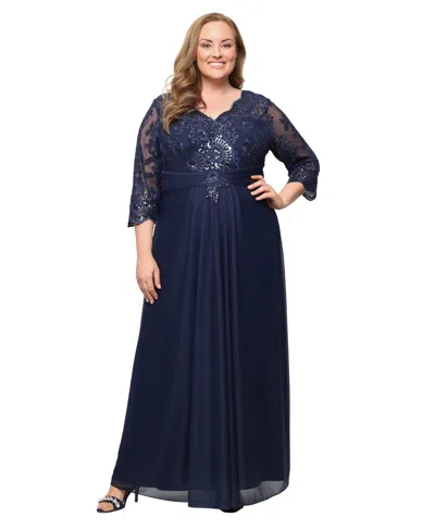 Alex Evenings Plus Size V-neck Pull-on Dress In Blue