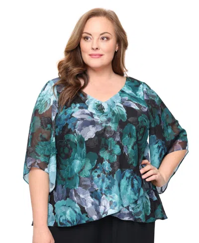 Alex Evenings Plus Size V-neck Pull-on Top In Multi