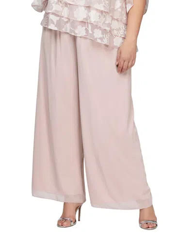 Alex Evenings Plus Size Wide-leg Chiffon Pants In Pink