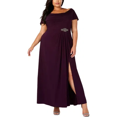 Alex Evenings Plus Womens Beaded Cowl Neck Formal Dress In Purple
