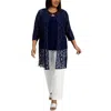 Alex Evenings Plus Womens Cardigan Layered Shell In Blue