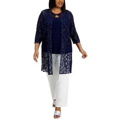 Alex Evenings Plus Womens Cardigan Layered Shell In Blue