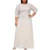 Alex Evenings Petite Sequin Lace Gown In Grey