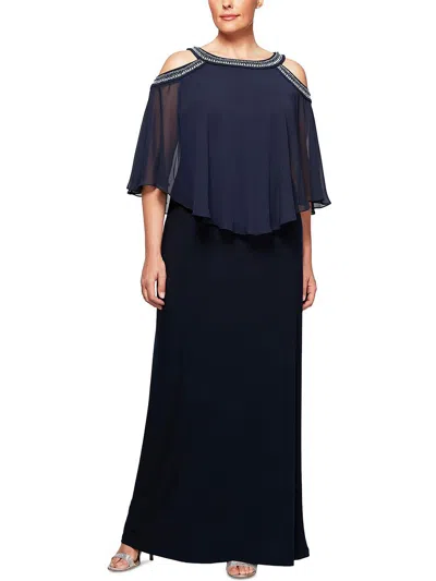 Alex Evenings Plus Womens Embellished Maxi Evening Dress In Blue