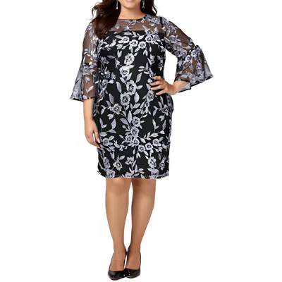 Alex Evenings Plus Womens Embroidered Manmade Evening Dress