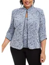 Alex Evenings Plus Size Printed Mandarin Jacket & Top Set In Blue