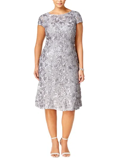 Alex Evenings Plus Womens Lace Cocktail Cocktail Dress In Gray