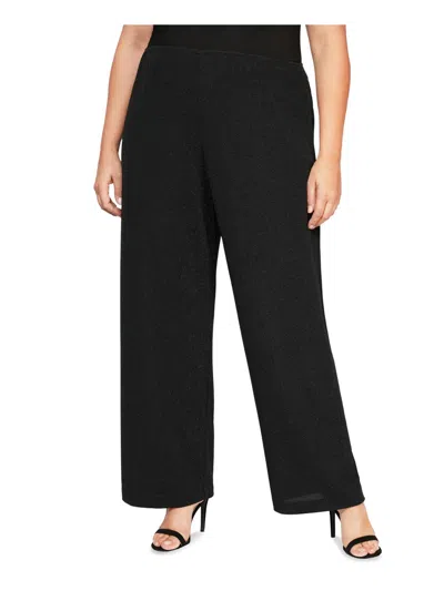 Alex Evenings Plus Womens Metallic Stretch Straight Leg Pants In Black