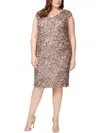 ALEX EVENINGS PLUS WOMENS PATTERNED MIDI SHEATH DRESS