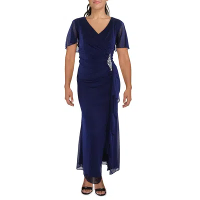 Alex Evenings Plus Womens Rhinestone Chiffon Evening Dress In Blue