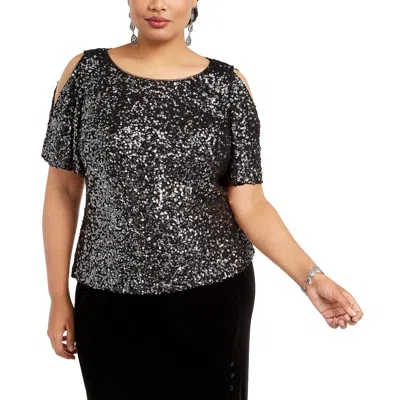 Alex Evenings Plus Womens Sequined Cold Shoulder Blouse In Burgundy