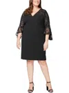 ALEX EVENINGS PLUS WOMENS SEQUINED EMBROIDERED SHIFT DRESS
