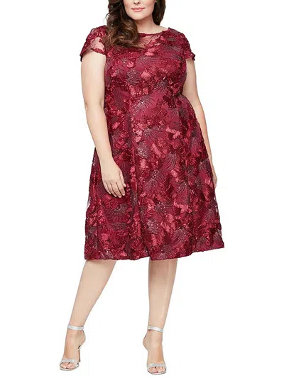 Alex Evenings Plus Womens Sequined Lace Midi Dress In Pink
