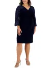 Alex Evenings Plus Womens Sequined Midi Cocktail And Party Dress In Dark Navy