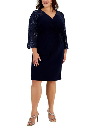 Alex Evenings Plus Womens Sequined Midi Cocktail And Party Dress In Blue