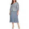 Alex Evenings Plus Womens Sequined Polyester Two Piece Dress In Blue