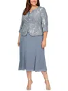 Alex Evenings Plus Womens Sequined Polyester Two Piece Dress In Grey