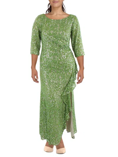 Alex Evenings Plus Womens Sequined Split Hem Evening Dress In Green