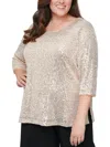 ALEX EVENINGS PLUS WOMENS SEQUINED WIDENECK BLOUSE