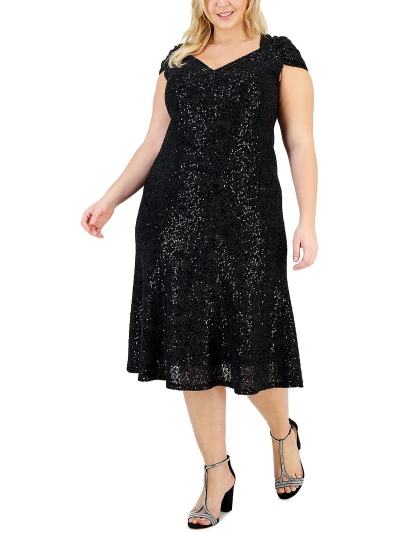 Alex Evenings Plus Womens Sequins Deep V Cocktail And Party Dress In Black