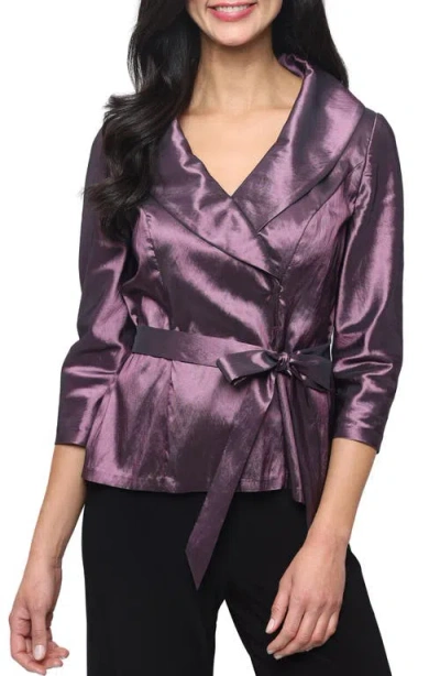 Alex Evenings Portrait Collar Faux Wrap Top In Purple
