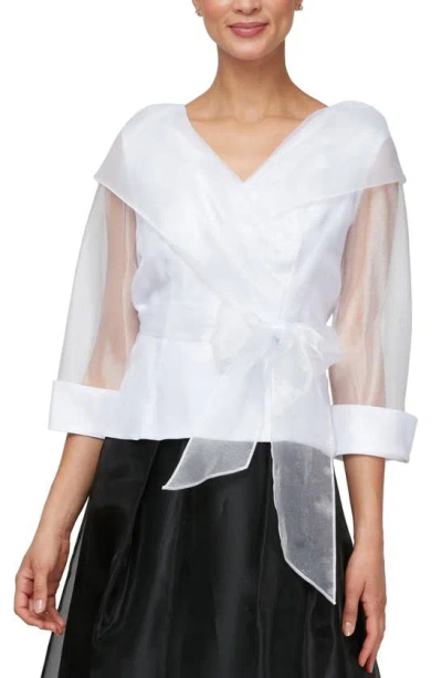 Alex Evenings Portrait Collar Organza Top In White