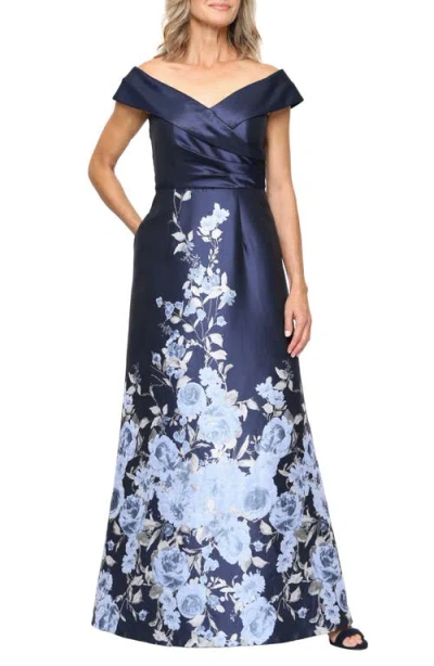 Alex Evenings Print Off The Shoulder Gown In Multi