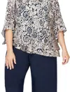 ALEX EVENINGS PRINTED BLOUSE WITH ASYMMETRIC TIERED HEM IN NAVY/WHITE