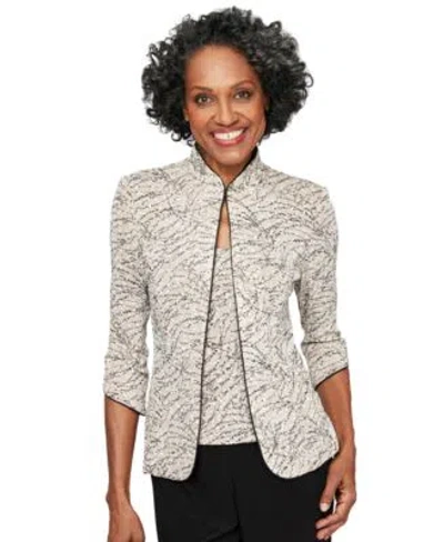 Alex Evenings Printed Jacket Top Set In Hydrangea Blue