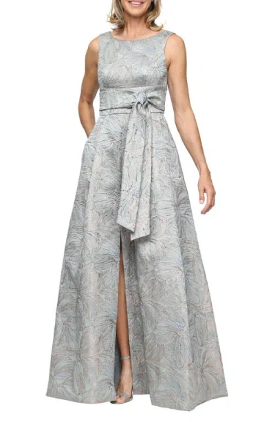Alex Evenings Printed Sleeveless Jacquard Gown In Gray