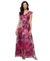 Alex Evenings Printed V-neck Long A-line Gown In Multi