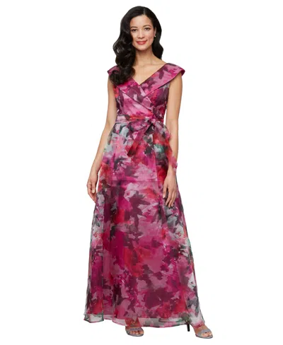 Alex Evenings Printed V-neck Long A-line Gown In Multi