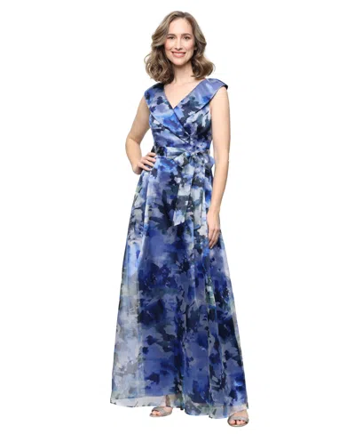 Alex Evenings Printed V-neck Long A-line Gown In Multi